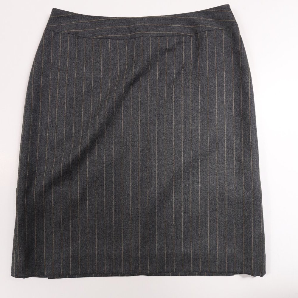 Petite Sophisticate Pinstripe 100% Wool Midi Skirt  Gray & Pink	Size	2